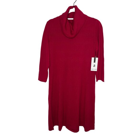 Nine West Red Turtleneck Sweater Dress | Size L | Long Sleeve Knit Midi NWT - Picture 1 of 11